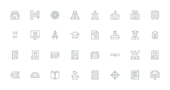 32 Thin Line Vectors for Academic Theme Scalable Icons for Cross-Platform Interfaces
