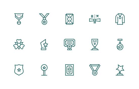Honorary Icon Set with 15 Regular Line Graphics Web Icon Collection vector