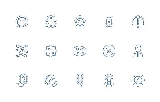 Microbe Set with 15 Regular Line Icons Basic Icon Series vector