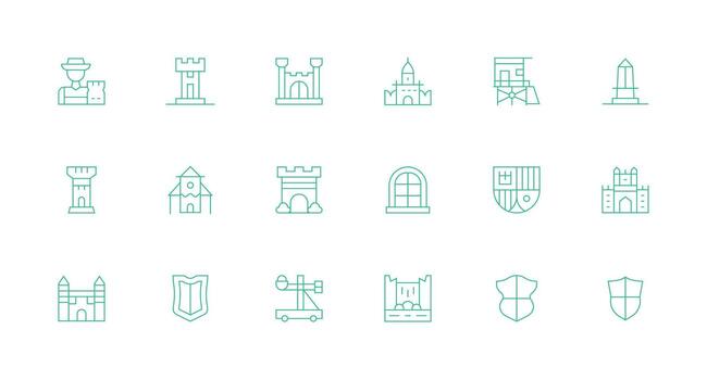 18 castillo íconos en mínimo línea estético interfaz íconos para diario utilizar vector