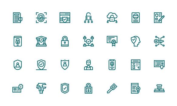 Authentication Icon Set with 28 Bold Line Graphics Simple Icons for Interface and Wireframes vector