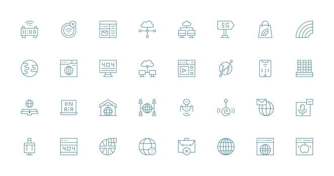 Internet Icon Set with 32 Thin Line Graphics Multi-Purpose Icon Pack for Templates vector