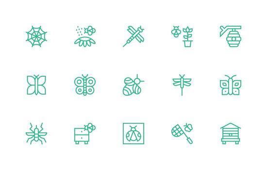Insect featuring 15 Icons in Regular Line Design User Interface Icons for Digital Products vector