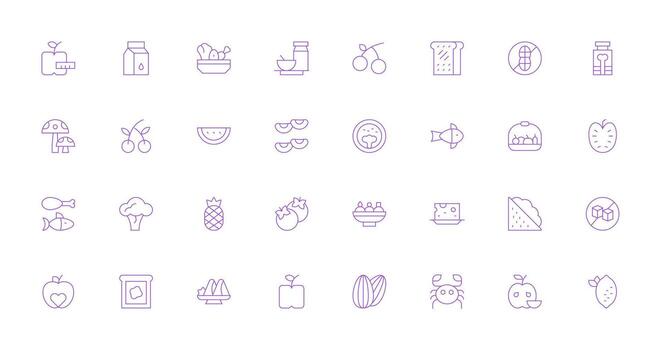 Diet Icon Set with 32 Thin Line Graphics Basic Icon Series vector