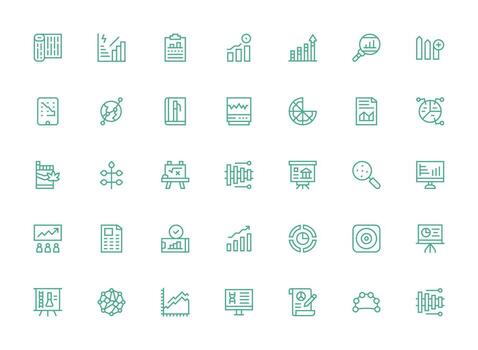 35 íconos para grafico en regular limpiar línea formato glifo icono serie vector