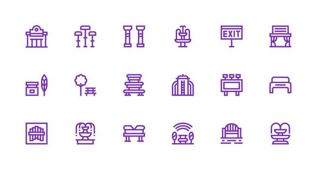 Public Space featuring 18 Icons in Strong Stroke Line Design Clean Icon Collection for Web Use vector