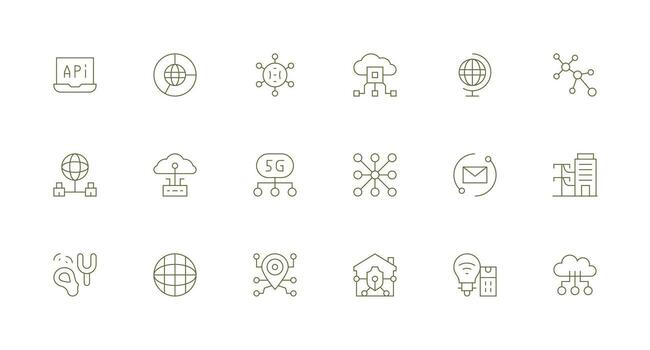 18 mínimo línea estilo íconos desde conectividad colección claro y conciso icono conjunto colección vector