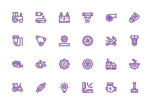 Engine including 24 Thick Line Line Illustrations Minimal Icon Set for Interface Projects vector