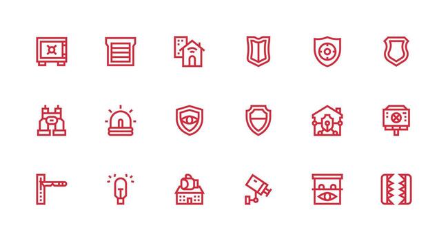 Security System Icon Set with 18 Strong Stroke Line Graphics Multi-Style Icon Collection vector