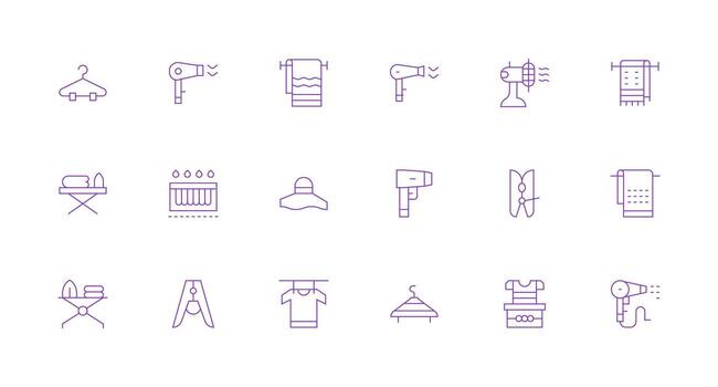 Drying Icon Collection with 18 Minimal Line Designs Essential Icons for Rapid UI Building vector
