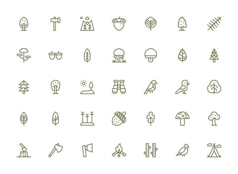 35 Regular Clean Line Designs for Forest Icons Simple Icons for Interface and Wireframes vector