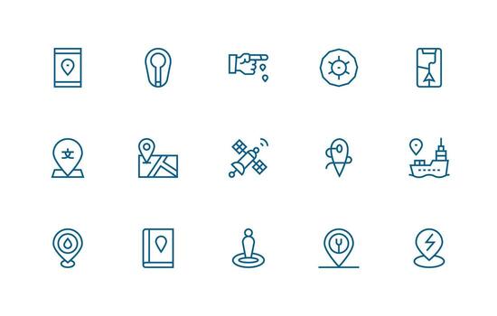 Gps including 15 Regular Line Illustrations Scalable Icons for All Themes vector