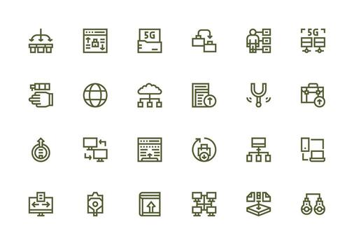 24 grueso línea línea íconos para datos transferir gráficos pulcramente diseñado íconos para web plataformas vector