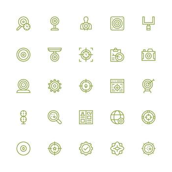 objetivo icono conjunto con 25 medio carrera contorno gráficos compacto icono paquete vector