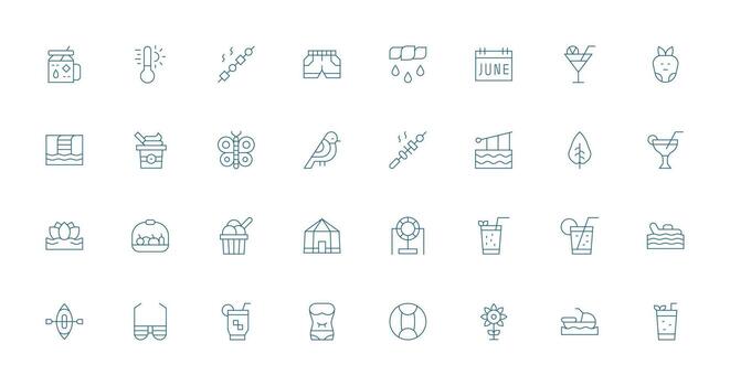 Summer Icon Set with 32 Thin Line Graphics Multi-Style Icon Collection vector