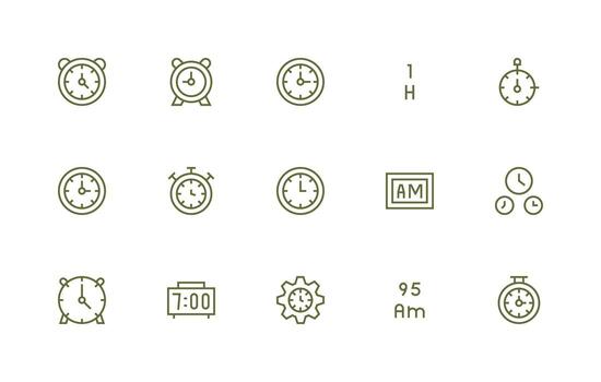 Digital Clock Design Icons featuring 15 in Regular Line Style Multi-Purpose Icon Set vector
