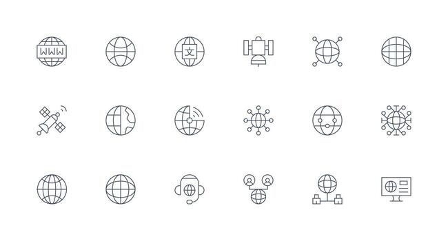 18 Minimal Line Icons for Global Communication Graphics User Interface Icons for Digital Products vector