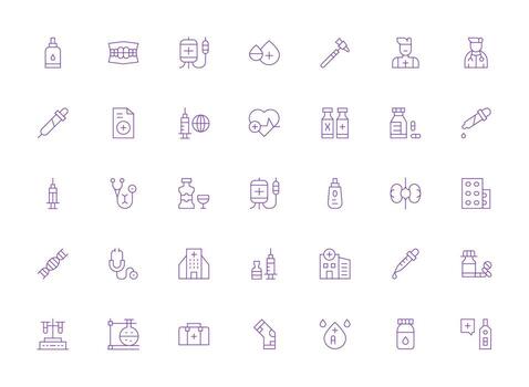 Medicine Design Icons featuring 35 in Light Line Style Clean Icon Collection for Web Use vector