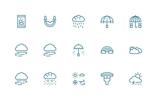 lluvia visual paquete conteniendo 15 regular línea íconos ordenado icono conjunto vector