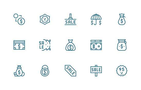 Savings Visual Pack containing 15 Regular Line Icons Flexible Icon System for Web Interfaces vector
