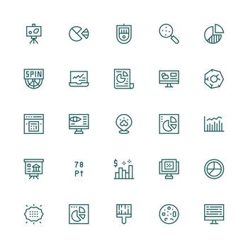 Data Visualization Design Icons featuring 25 in Medium Stroke Outline Style Icon Set for Projects vector