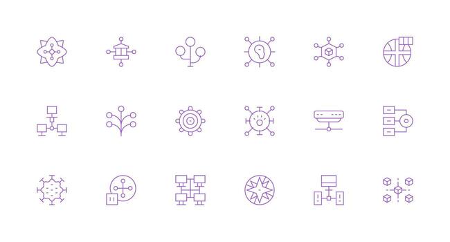 Hub Icon Set with 18 Minimal Line Graphics Simplified Icon Pack for Visual Tools vector