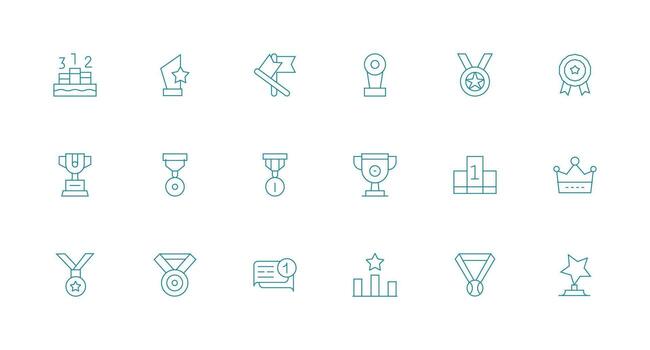 primero sitio diseño íconos presentando 18 en mínimo línea estilo diseño Listo icono conjunto para equipos vector