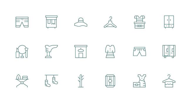 18 íconos para guardarropa en mínimo línea formato esencial íconos para rápido ui edificio vector