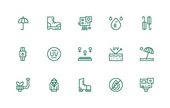 15 Icons for Waterproof in Regular Line Format Dashboard Icon Series vector