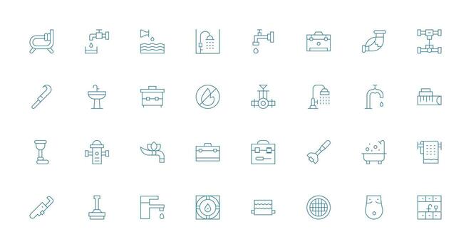 Plumbing Icon Set with 32 Thin Line Graphics Multi-Style Icon Collection vector