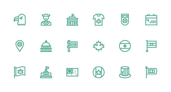 National Icon Set with 18 Strong Stroke Line Graphics Basic Icon Series vector