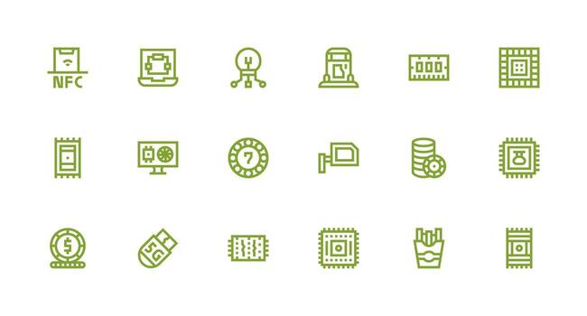 Chip Icon Set with 18 Strong Stroke Line Graphics Reusable Icon Set vector