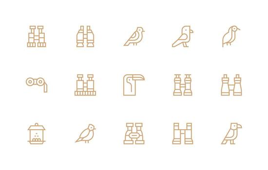 Birdwatching featuring 15 Icons in Regular Line Design Icon Collection Set vector