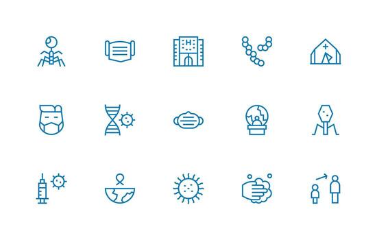 15 Regular Line Vectors for Pandemic Theme Complete Icon Set for Mobile Apps