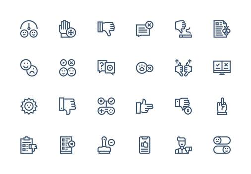 Disapproval Design Icons featuring 24 in Thick Line Line Style User Interface Icons for Digital Products vector
