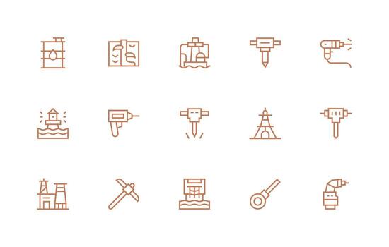 Regular Line Icons from Drilling Set with 15 Vectors All Device Compatible Icon Set