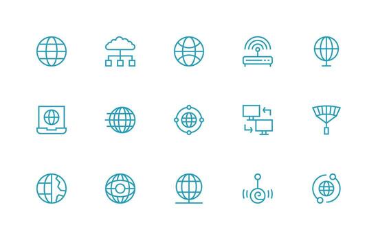15 Icons for Network Connection in Regular Line Format Icon Set vector