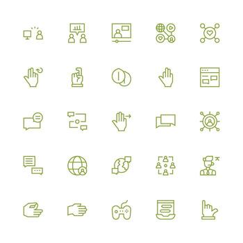 Interaction Icon Set with 25 Medium Stroke Outline Graphics Icon Pack for UI vector
