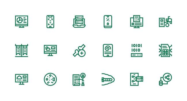 18 Strong Stroke Line Icons for Digital Data Graphics Reliable Icons for All Interfaces vector
