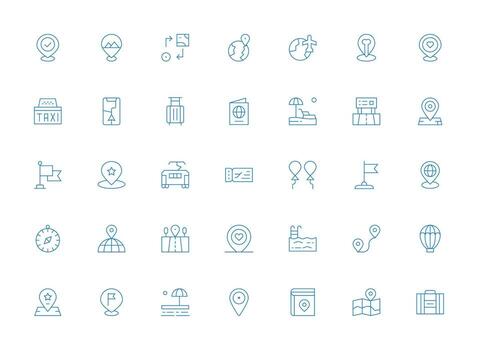 35 íconos para destino en ligero línea formato escalable íconos para todas temas vector
