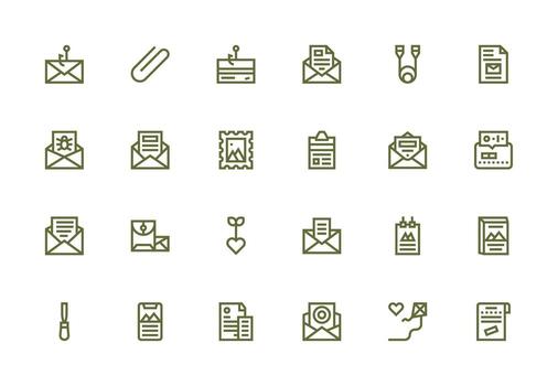 24 grueso línea línea íconos para adjunto archivo gráficos limpiar icono conjunto icono paquete para ui proyectos vector