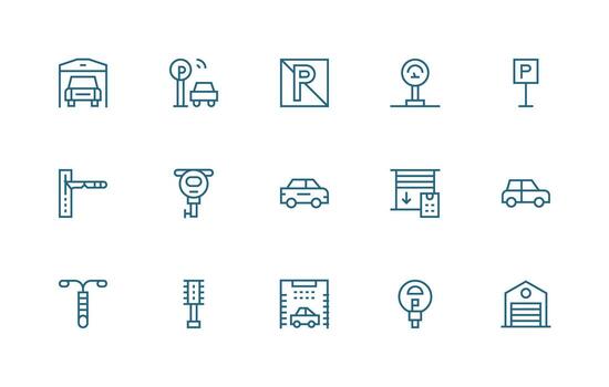 Regular Line Style Parking Icons with 15 Vectors Quick Access Icons for UI Development