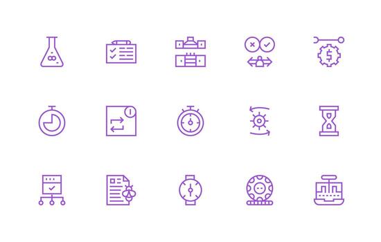 proceso conjunto con 15 regular línea íconos ligero icono serie vector