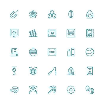 25 Medium Stroke Outline Vectors for Object Theme Simple Icons for Interface and Wireframes