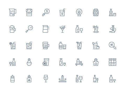 Glass featuring 35 Icons in Regular Clean Line Design Neutral Style Icons for Any Project vector