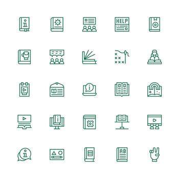 tutorial presentando 25 íconos en medio carrera contorno diseño limpiar icono conjunto icono paquete para ui proyectos vector