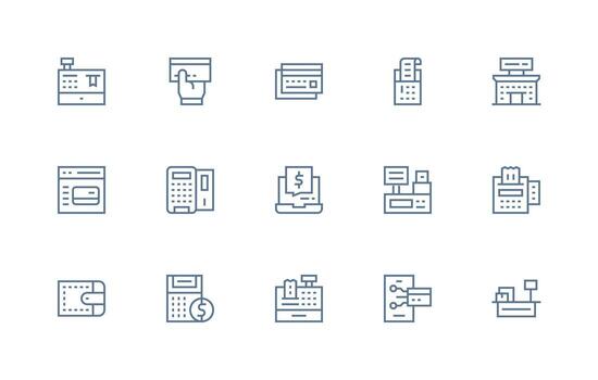 crédito tarjeta presentando 15 íconos en regular línea diseño multi-estilo icono colección vector