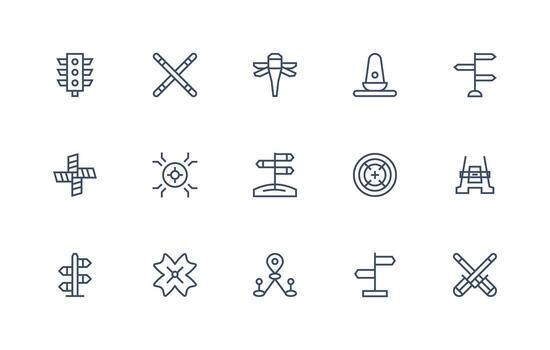 15 Regular Line Vectors for Intersection Theme Essential Icon Set for Teams