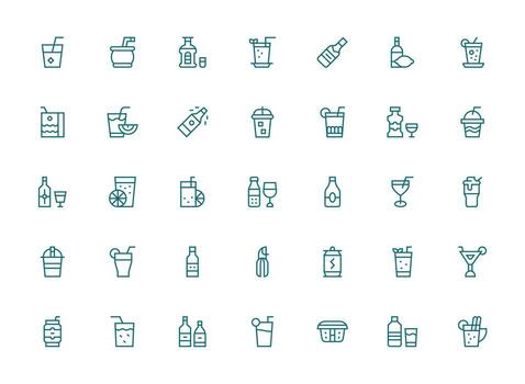 soda icono conjunto con 35 regular limpiar línea gráficos agudo íconos para presentaciones vector