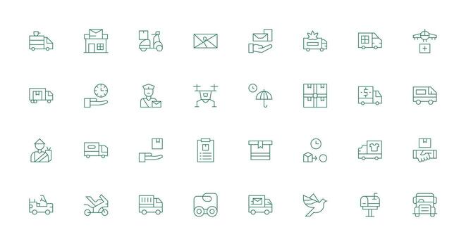 Courier Icon Set with 32 Thin Line Graphics Customizable Icon Series for Mobile Screens vector